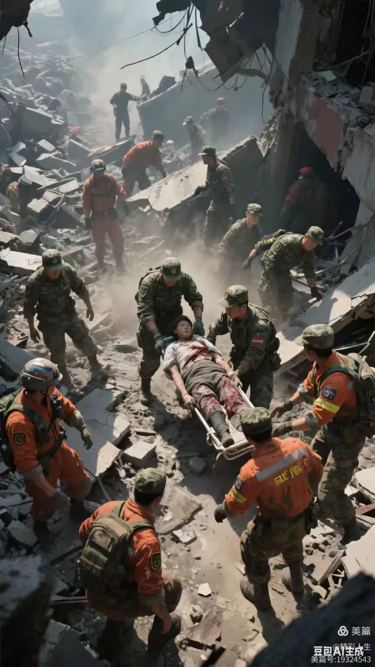 部队救援感人场景ai绘画